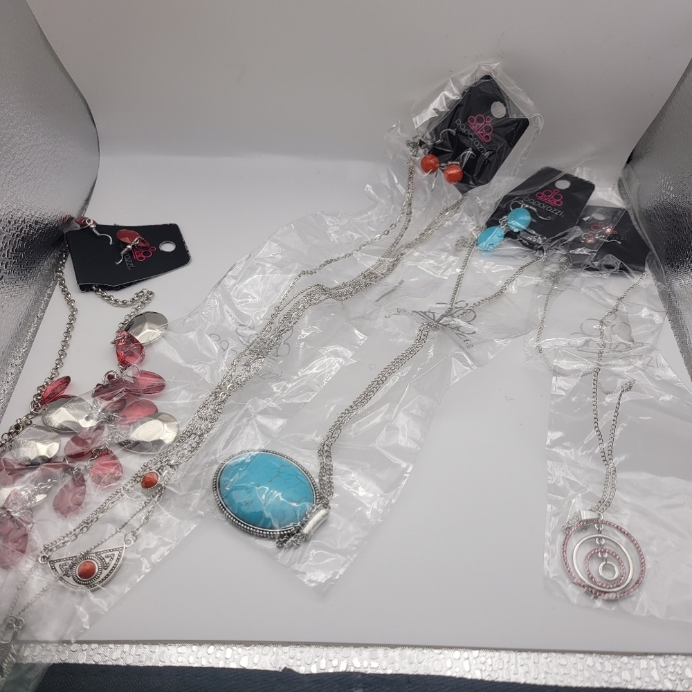 paparazzi Turquoise, Black, Yellow & Red Multi-Color Necklace and Earring Lot - Picture 2 of 6